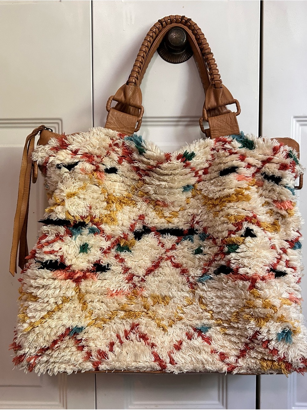 Cleobella Aubrie Weekender Anthropologie Boho Carpet Leather Travel Tote Bag